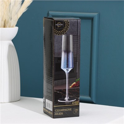 Бокал для шампанского Magistro «Мерцание», 190 мл, 7×24.5 см, стекло, синий