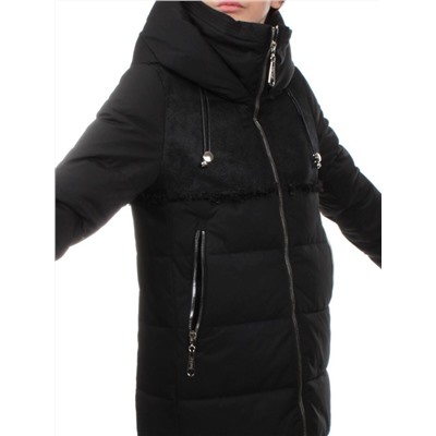 23-636 BLACK Пальто зимнее женское (холлоффайбер 150 гр., искусственная дубленка)