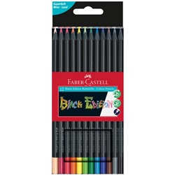 Карандаши цветные Faber-Castell "Black Edition", 12цв., трехгран., черное дерево, заточен., картон.