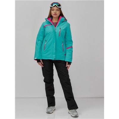 Горнолыжная куртка женская зимняя бирюзового цвета 7091Br