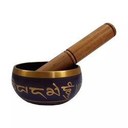 Пурпурно-золотая поющая чаша с деревянным стеком, Purple-Gold Singing Bowl and Wooden Striker Stick