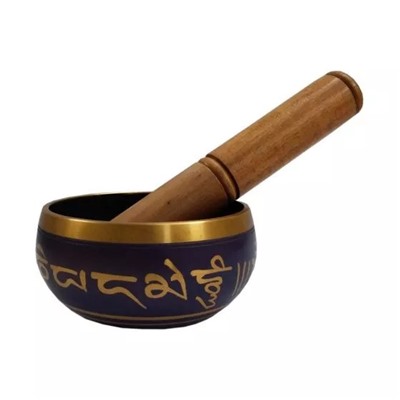 Пурпурно-золотая поющая чаша с деревянным стеком, Purple-Gold Singing Bowl and Wooden Striker Stick