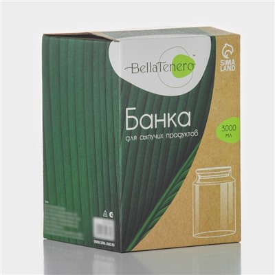 Банка для сыпучих BellaTenero «Эко», 3 л, 14.5×21 см, с бамбуковой крышкой, стекло, прозрачная