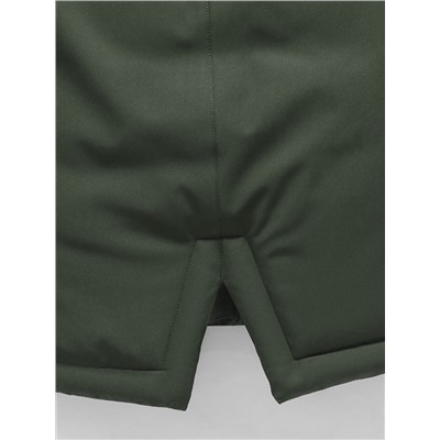 Парка зимняя подростковая для девочки с капюшоном и мехом темно-зеленого цвета 9536TZ