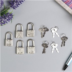 Замочек с ключиком для шкатулки, металл, под серебро, 3.3×1.9 см