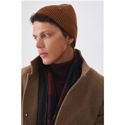 Czapka męska beanie prążkowana kolor brązowy