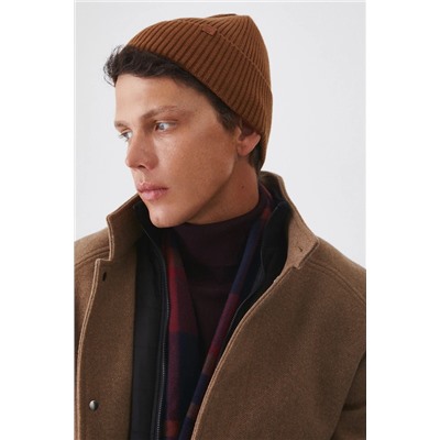 Czapka męska beanie prążkowana kolor brązowy