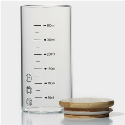 Банка для сыпучих BellaTenero «Эко», 300 мл, 6.7×13.7 см, с мерной шкалой, с бамбуковой крышкой, стекло, прозрачная