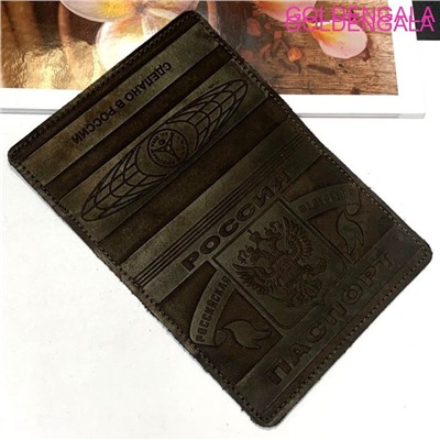 Обложка для паспорта из натуральной кожи темно-коричневая