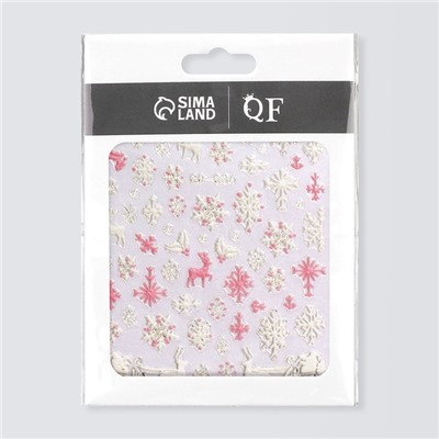 Наклейки для ногтей «Олени», объёмные, белые, розовые
