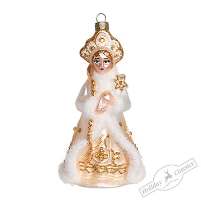 Снегурочка с волшебной палочкой в золотой шубке (стекло) 8,5х7,5х15,5 см