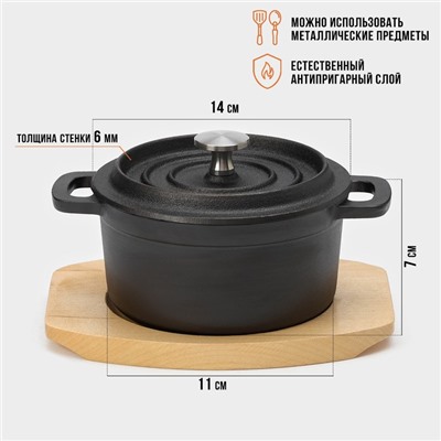 Кастрюля Magma «Хотан», 750 мл, 18.6×14×7 см, индукция, чугун, чёрная