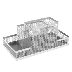 Подставка для канцелярских мелочей 4 отделения, металлическая сетка, серая