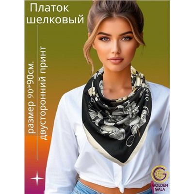 Платок шелковый Арт М43/1 (черный с бежевой каймой)