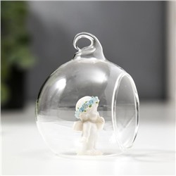 Фигурка - подвеска полистоун «Ангелок в шаре», ёлочная игрушка, голубой веночек, 6.7×5.5×6.2 см