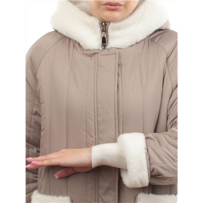 2639 BEIGE Пальто двухстороннее женское еврозима (100 гр. холлофайбер, искусственный мех)
