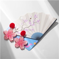 Серьги акриловые «Япония» сакура и овалы, цветные в серебре