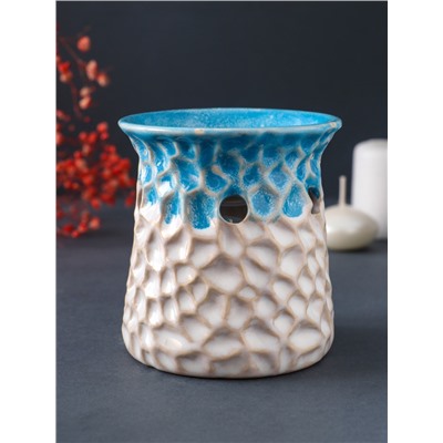 Аромалампа для эфирных масел «Узорчатая абстракция», керамика, синий, 8.5×8.5×9.5 см