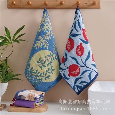 Zhiyang towel Korean Buddha jacquard four-layer cotton gauze large square towel wipe hand towel kitchen towel factory price wholesale