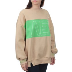2813 BEIGE/GREEN Толстовка женская (95% хлопок, 5% спандекс)