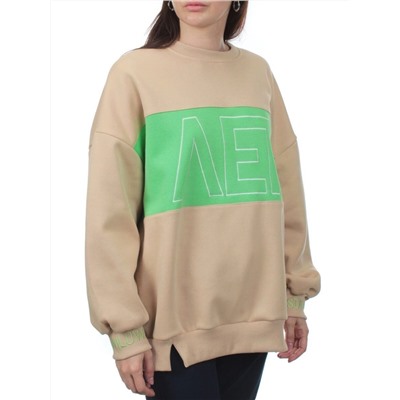2813 BEIGE/GREEN Толстовка женская (95% хлопок, 5% спандекс)