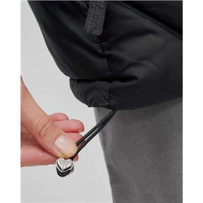 Куртка зимняя женская из овчина стильная и модная черного цвета 7348Ch