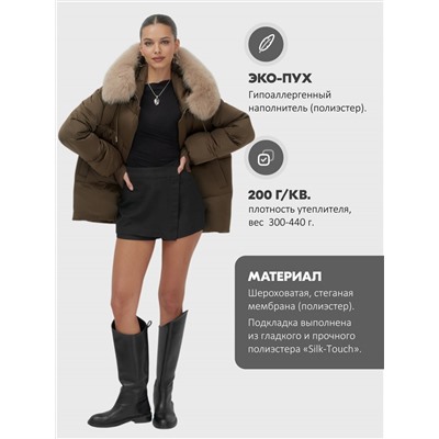 Куртка зимняя женская с мехом и капюшоном тренд горчичного цвета 7658G