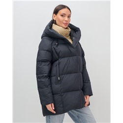 Куртка двубортная женская зимняя с капюшоном черного цвета 7736Ch