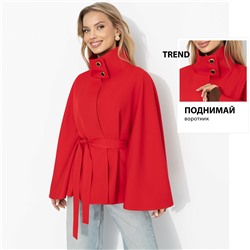 Жакет‑кейп на подкладе, Дикое притяжение (с поясом, красный)