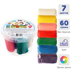 Тесто для лепки 7 цветов по 60 г, «Игротека» в пластиковом ведре