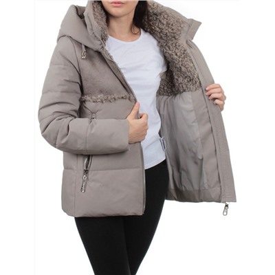 23-696 GRAY/BEIGE Куртка зимняя женская (холлоффайбер 150 гр., искусственная дубленка)