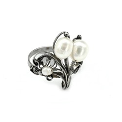 Кольцо с жемчугом "Брусника" 21*24мм., размер-21