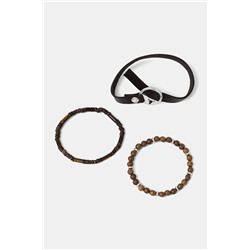 Bransoletki męskie z koralikami (3-pack), kolor brązowy RW25-ABM500