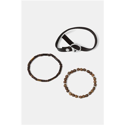 Bransoletki męskie z koralikami (3-pack), kolor brązowy RW25-ABM500