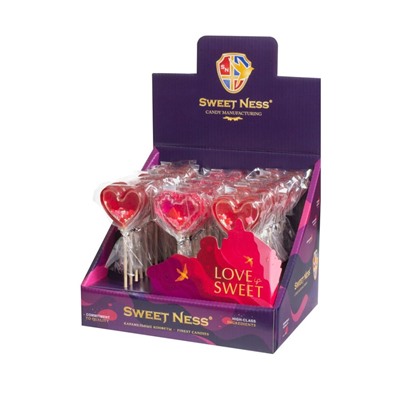 Карамель леденцовая изомальт "Погремушка-Сердце" ш/б 30шт х 30гр (земляника, малина), ср.г. до 01.01.26