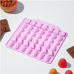 Форма для мармелада Доляна «Фруктовый бум», силикон, 18.5×17.5 см, 42 ячейки (2.2×2.2 см), розовая