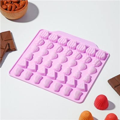 Форма для мармелада Доляна «Фруктовый бум», силикон, 18.5×17.5 см, 42 ячейки (2.2×2.2 см), розовая