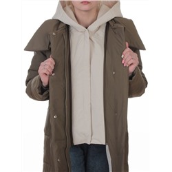A610 DK. GREEN (KHAKI) Пальто зимнее женское со съемным жилетом (200 гр. био-пух)