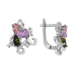 Серьги 'Трилистник' с аметистом, турмалином и фианитами, родий ТГСН.889ЦВR