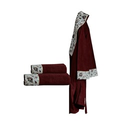 Подарочный Набор Халат + Полотенце + Тапочки (XL) Aysima Bordo Bayan Bornoz Seti - Xlarge- EcoCotton