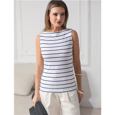 Топ в полоску с вырезом лодочка из премиального хлопка с эластаном