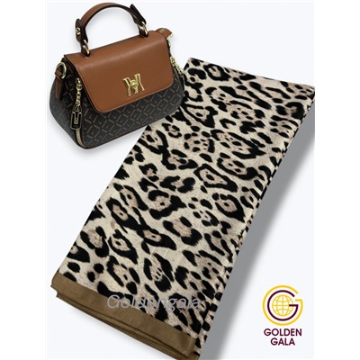 Платок утепленный Леопардовый Арт 3111/11 светло-бежевый с бежевой каймой