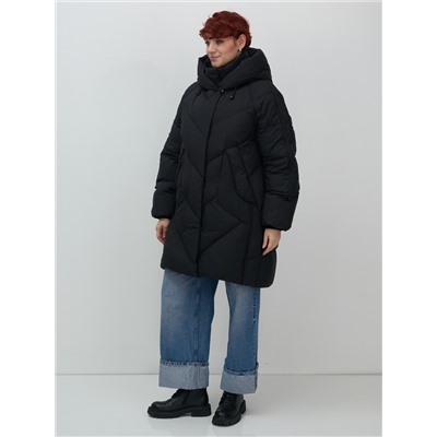 Пальто двубортная зимнее утепленное женское черного цвета 7732Ch