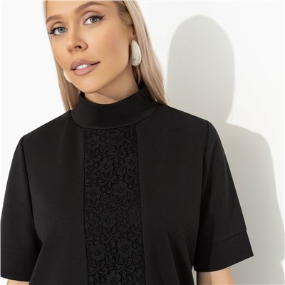 Водолазка комбинированная с кружевом, Фирменное приветствие (черная, со вставкой)