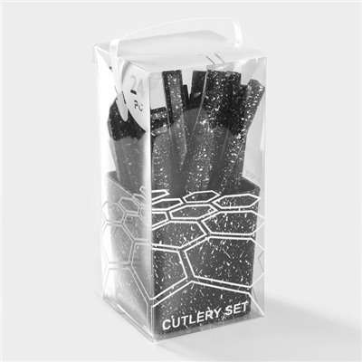 Столовые приборы на подставке «Мрамор чёрный», 24 предмета, толщина 1.2 мм, нержавеющая сталь
