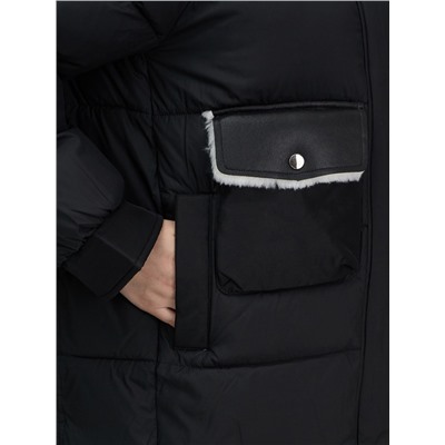 Куртка зимняя женская с капюшоном модная черного цвета 7341Ch