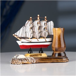 Карандашница дерево с моделью корабля «Мировой», 14×7×11 см, МИКС