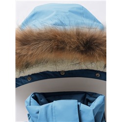 Парка зимняя подростковая для девочки с капюшоном и мехом бирюзового цвета 9534Br