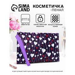 Косметичка на молнии плоская, с ручкой, с рисунком, фиолетовая