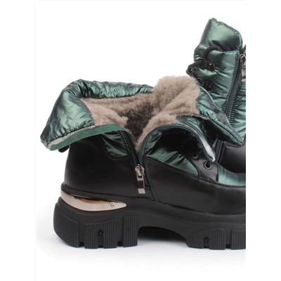 02-FAR137-3Z GREEN/BLACK Дутики женские (искусственная кожа, плащевая ткань, шерсть)